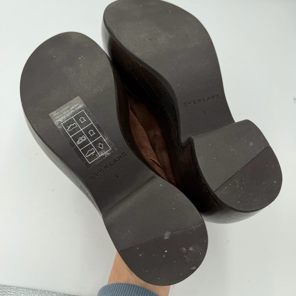 Everlane Dark Umber Brown Suede Wooden Puffa Platform Clog 5 - Picture 11 of 14